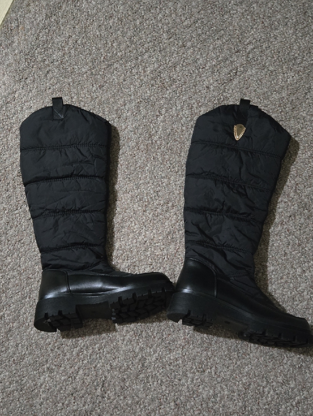 Black Quilted Knee-High Women's Boots